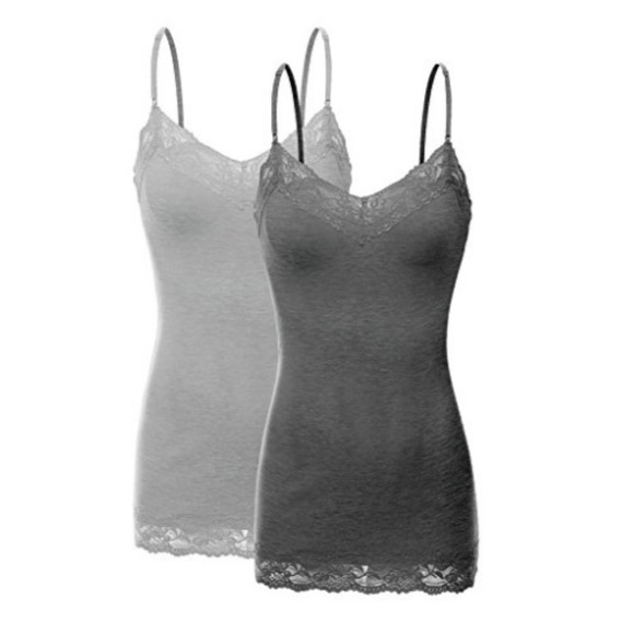 Tops - Bundle of Two Heather Gray Lace Trim Camies